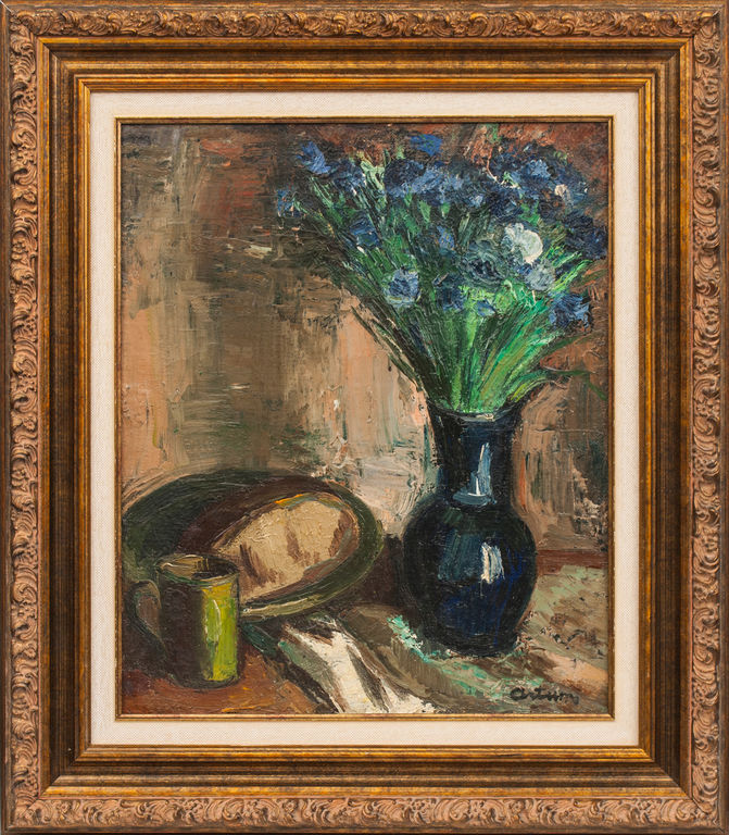 Still life with blue flowers