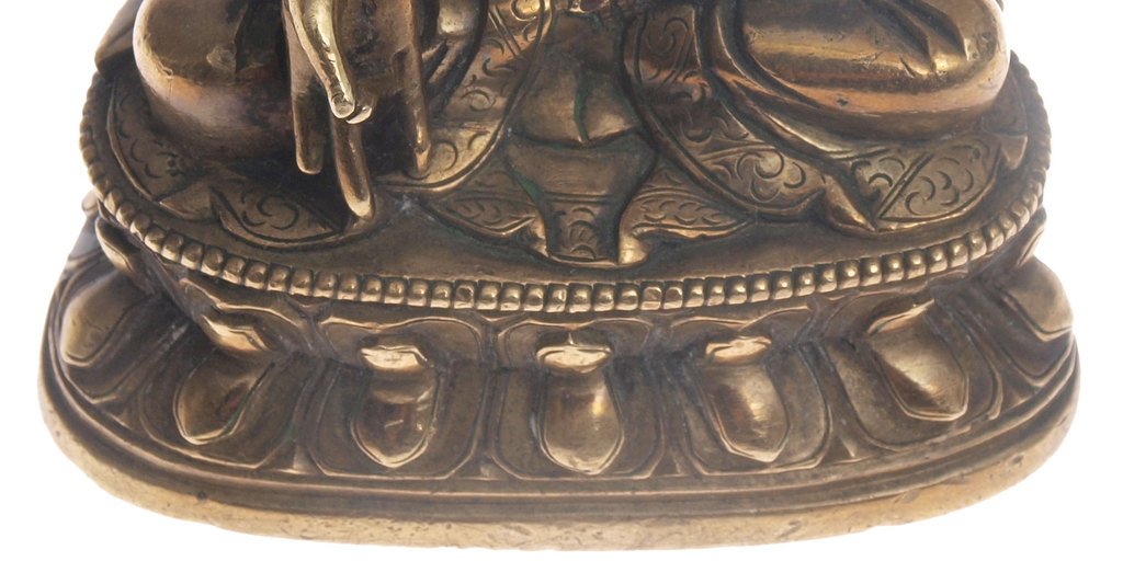 Antique Tibetian Buddhism gilt bronze figure with seven stones White Tara 
