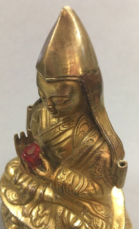 Antique Tibetian Buddhism gilded bronze figure Tsong Khapa 