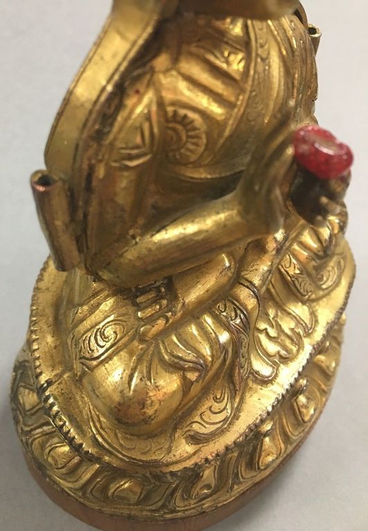 Antique Tibetian Buddhism gilded bronze figure Tsong Khapa 