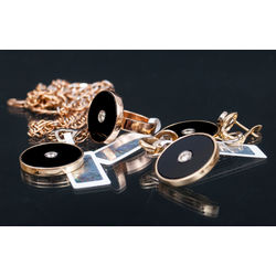 Jewelry set with diamonds and black agates
