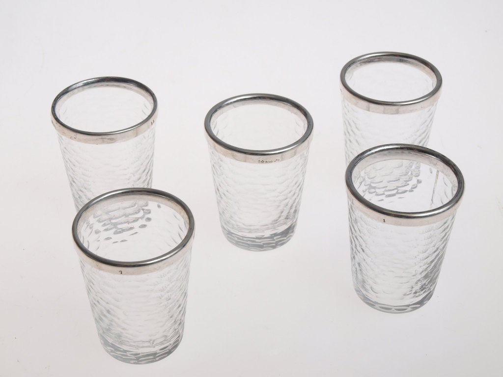 Glass cups for vodka with silver finish( 5 piec.)