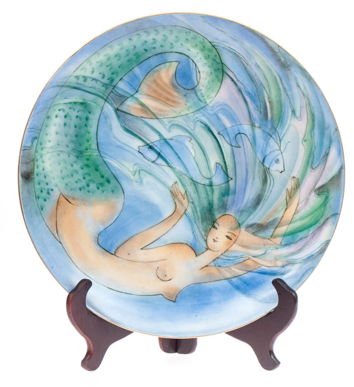 Painted porcelain plate 'Mermaid'