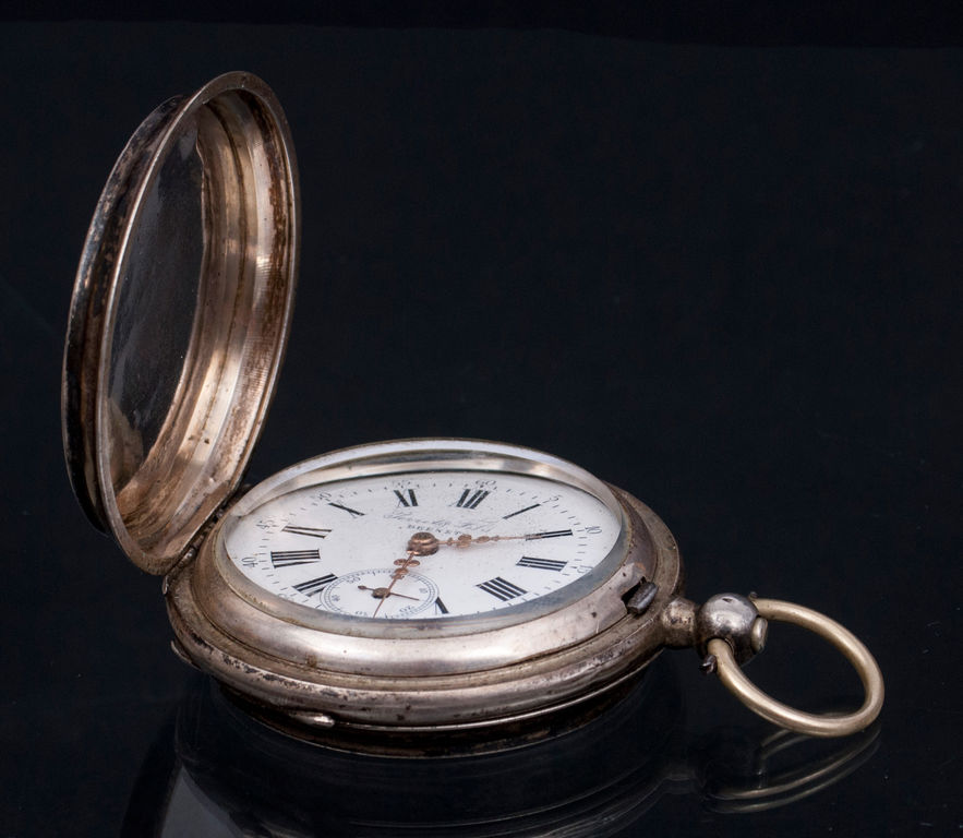 Silver pocket watch 'Perret & Fils Brenets' with original box