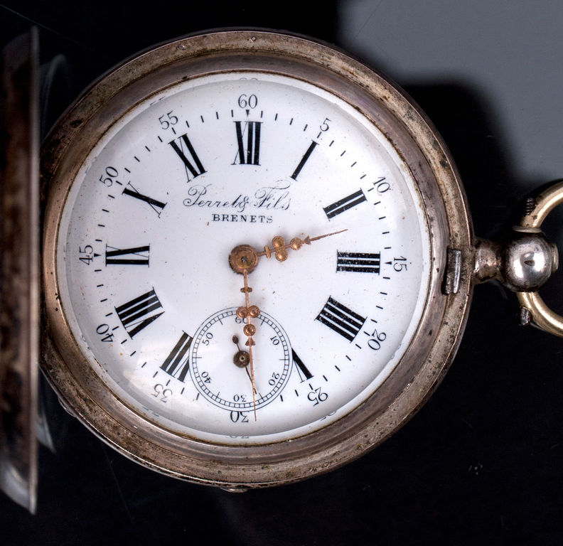 Silver pocket watch 'Perret & Fils Brenets' with original box
