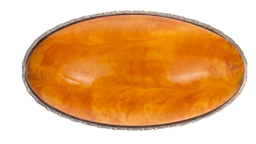 Austrian pressed amber Egg Yolk Butterscotch brooche with silver case