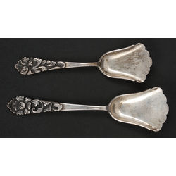 2 silver serving spoons