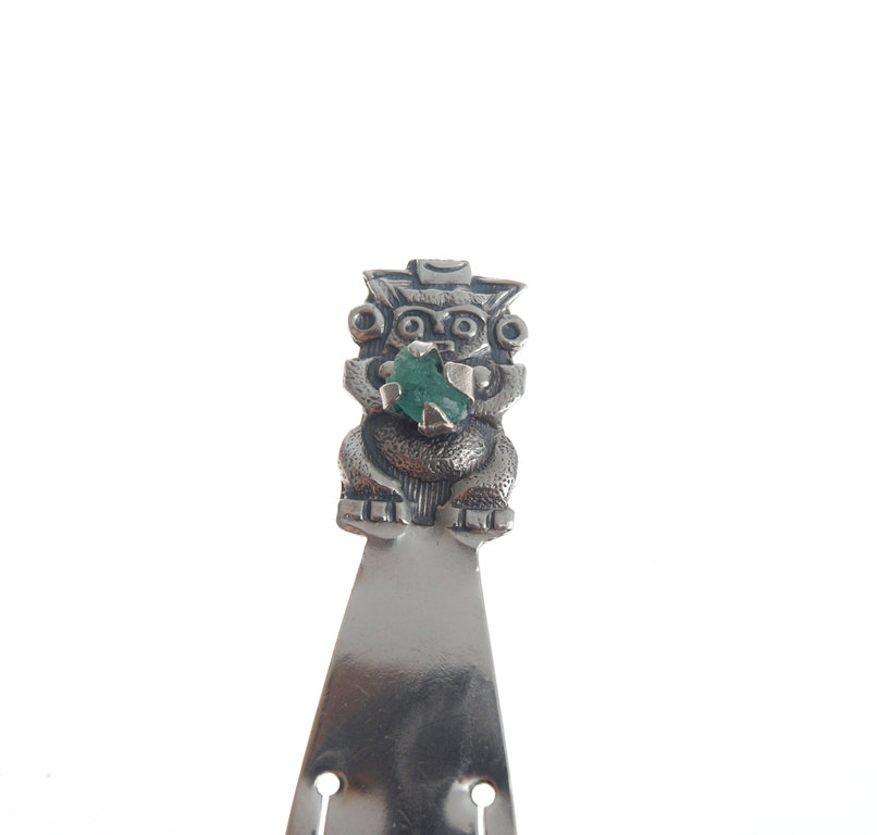 Silver bookmark with natural raw emerald