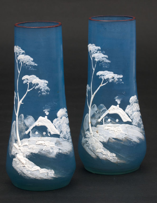Two glass vases with paintings