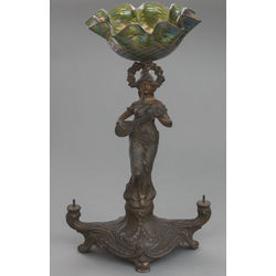 Spelter utensil for fruits 'Woman with string instruments'
