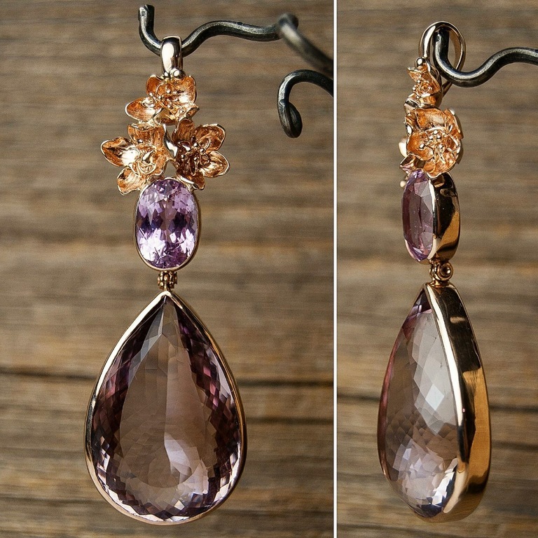 Gold pendant with amethyst and kunzite