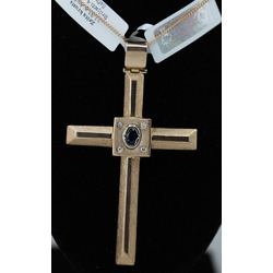 Gold cross with brilliants and sapphires