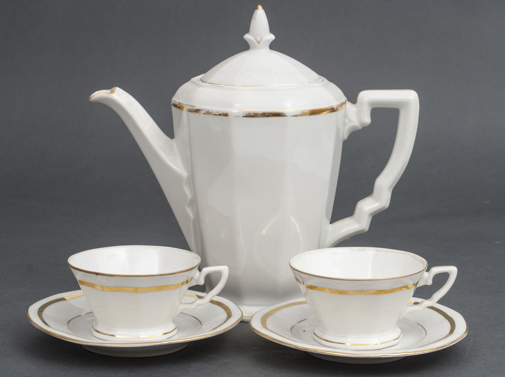 Porcelain cofee set - teapot and 2 cups with saucer