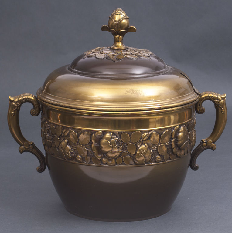 Metal Art Nouveau style bowl with glass