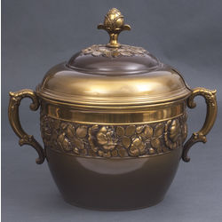 Metal Art Nouveau style bowl with glass