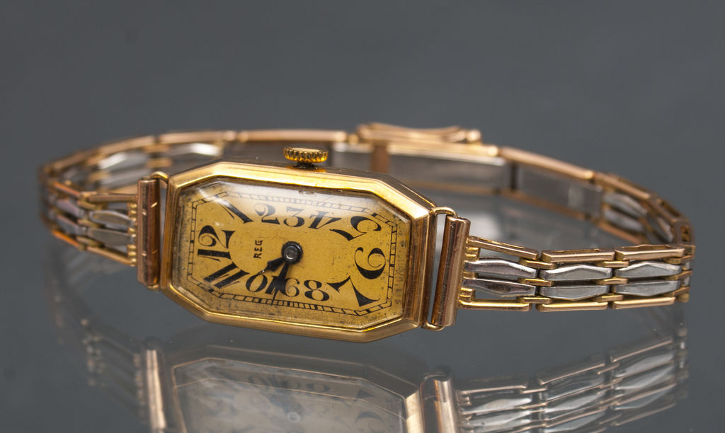 Zelta sieviešu rokas pulkstenis
