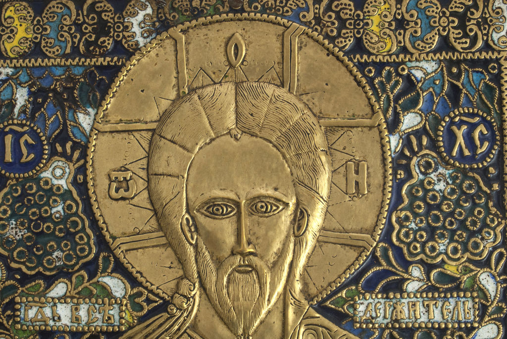 Bronze icon with colored enamels