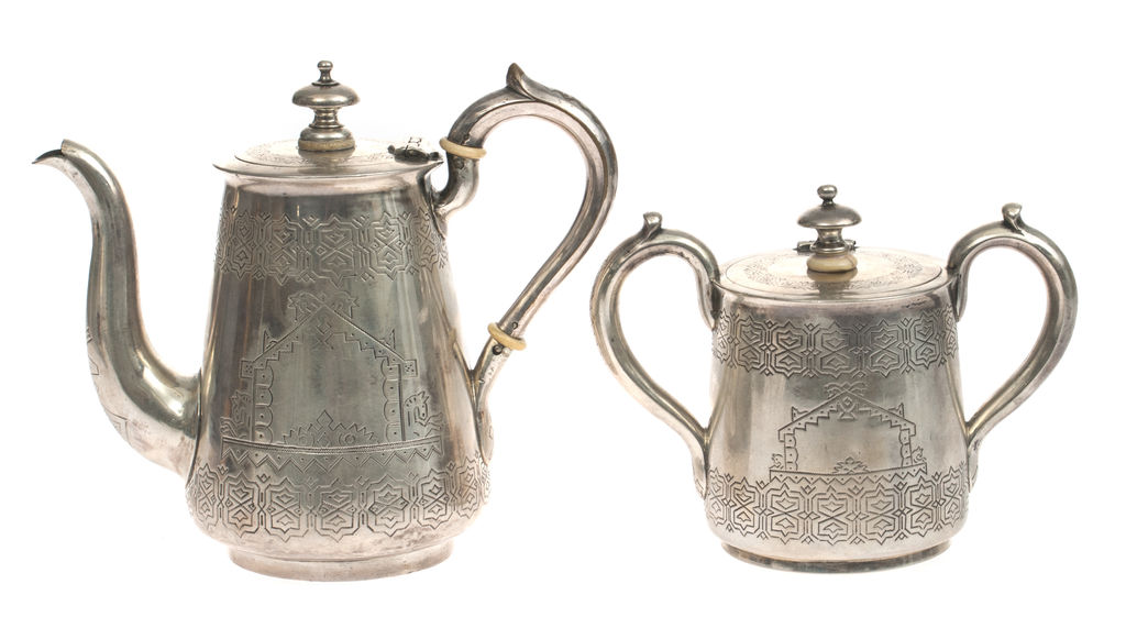 Silver set - sugar basin, teapot