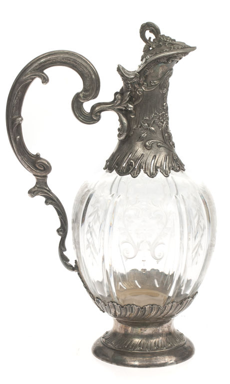 Glass wine decanter with silver finish