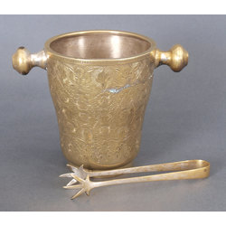 Metal bucket for champagne and tongs