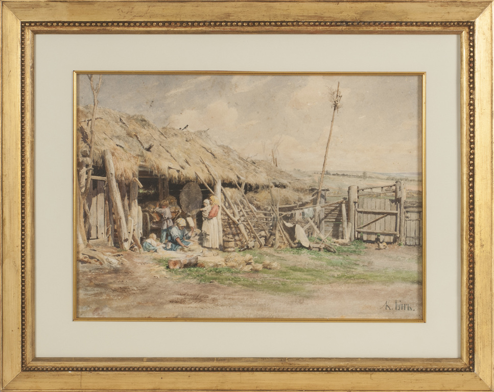 Country farm with peasant family