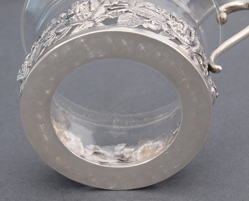 Silver tea set - 6 glasses, 6 glass holders, 6 saucers