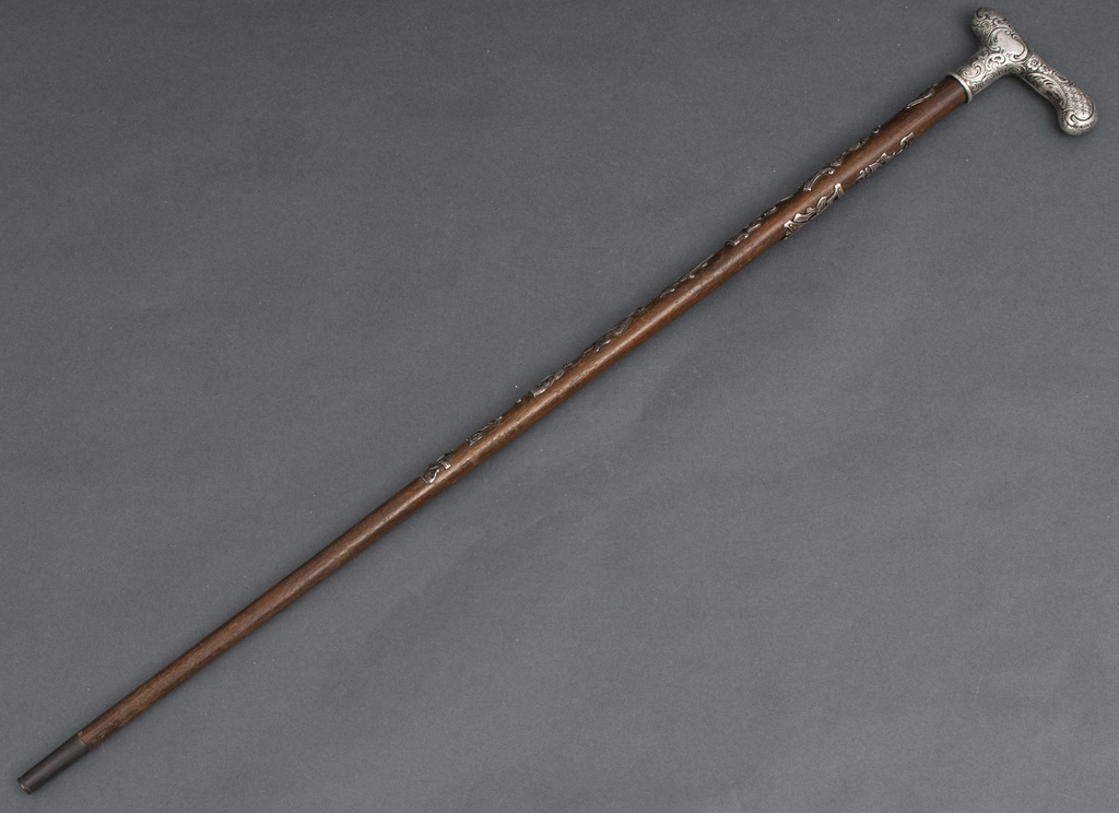 Walking stick with a silver handle and finish