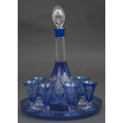 Set of colored glass - decanter, tray and glasses (6 pcs.)