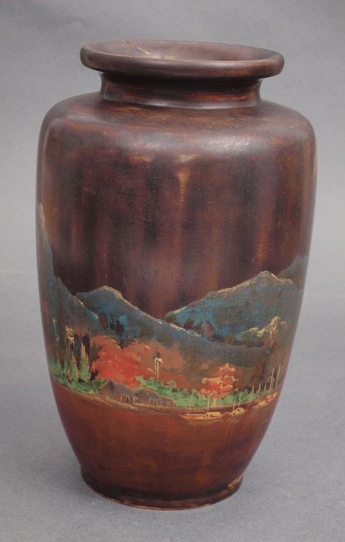 Wooden vase with painting