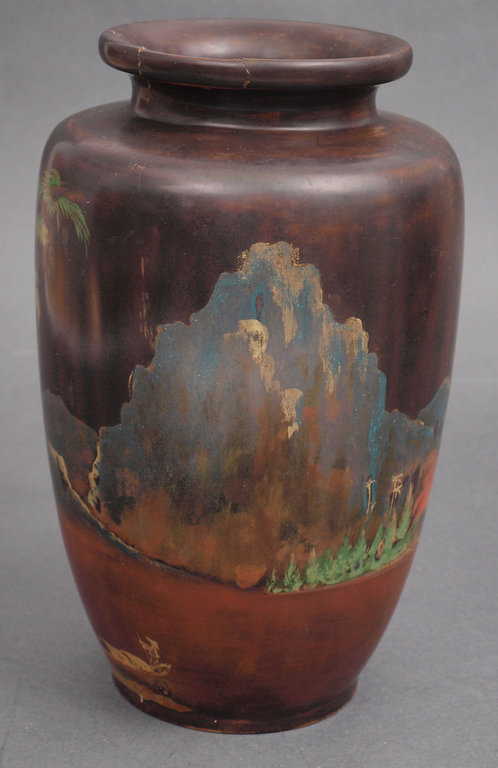 Wooden vase with painting