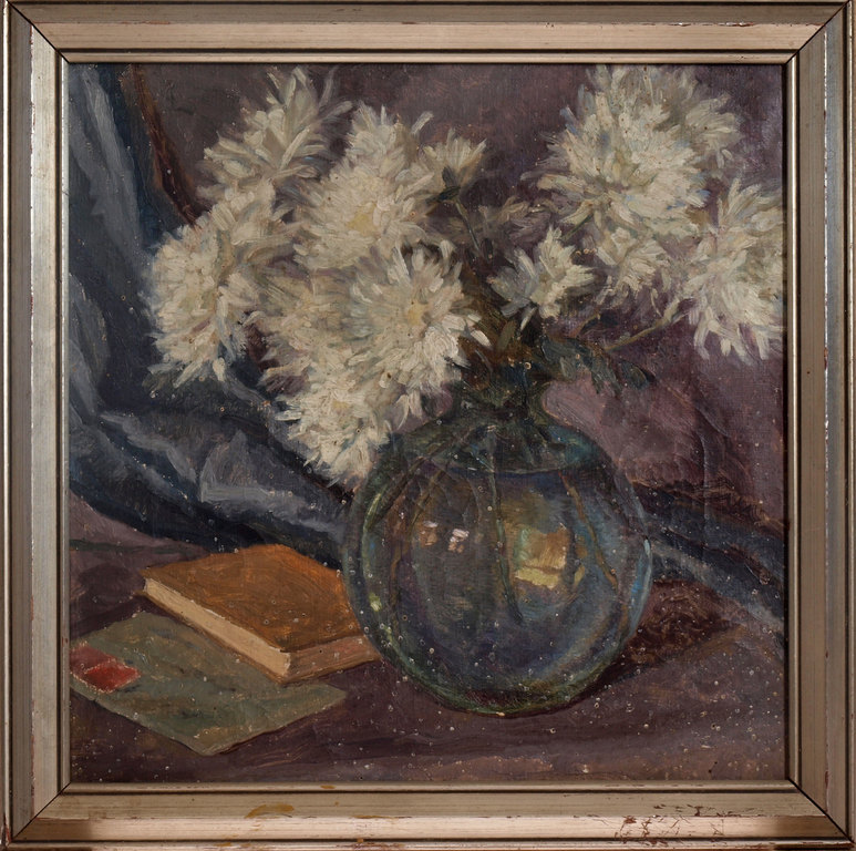 Still life with flowers, envelope and book