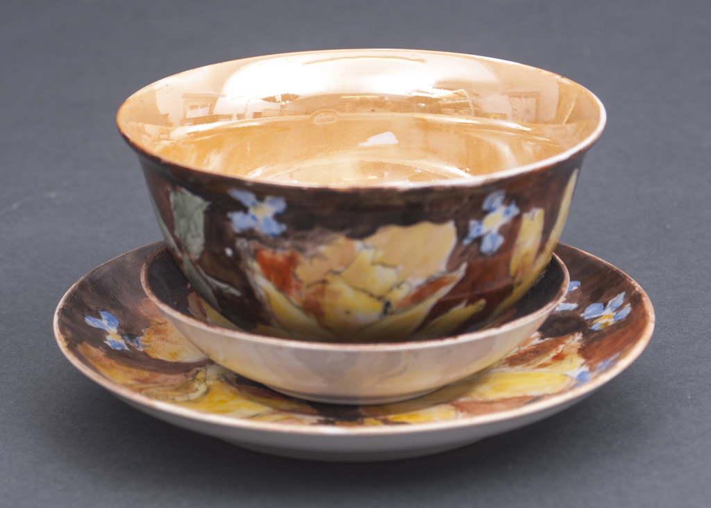Porcelain bowl with a saucer and a plate