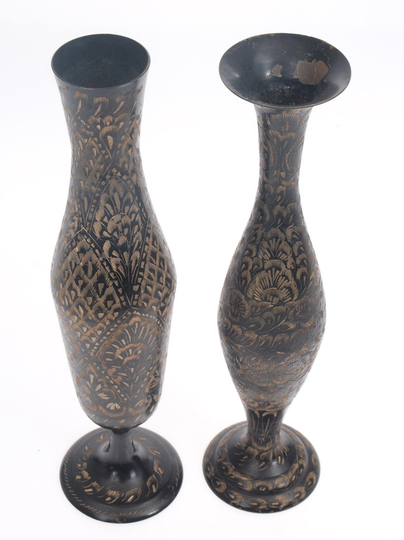Two metal vases