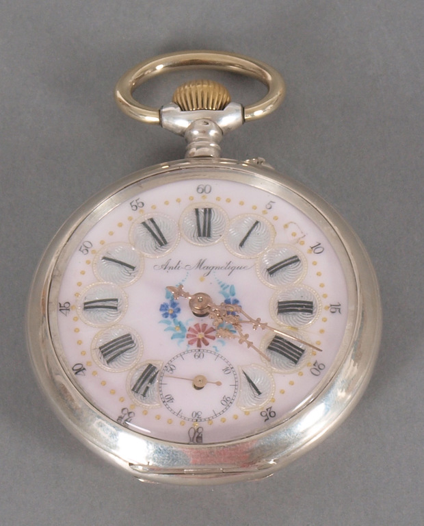 Silver pocket watch with enamel
