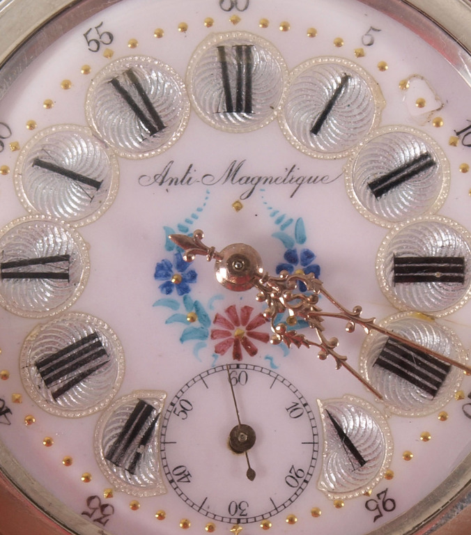 Sudraba kabatas pulkstenis ar emaljām