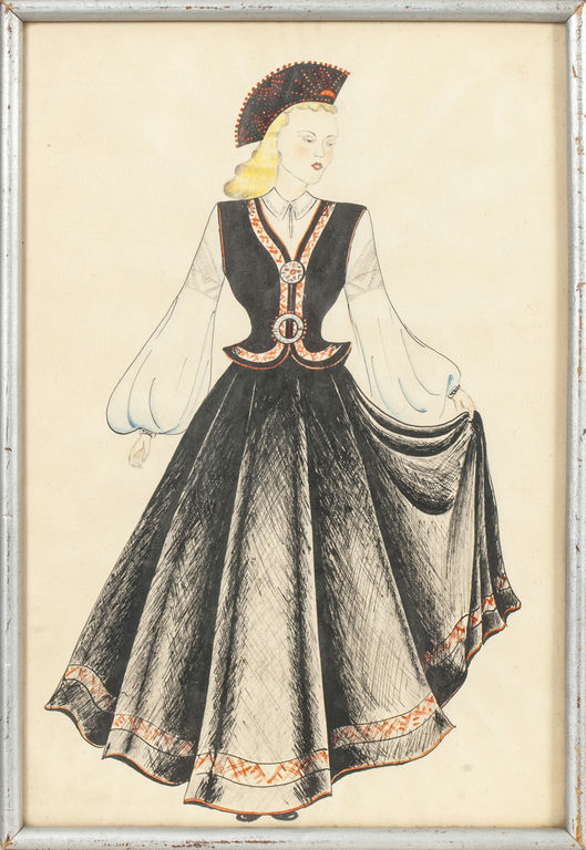 Sketch of Kurzeme folk costume