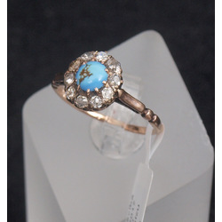 Gold ring with 10 natural diamonds and natural turquoise