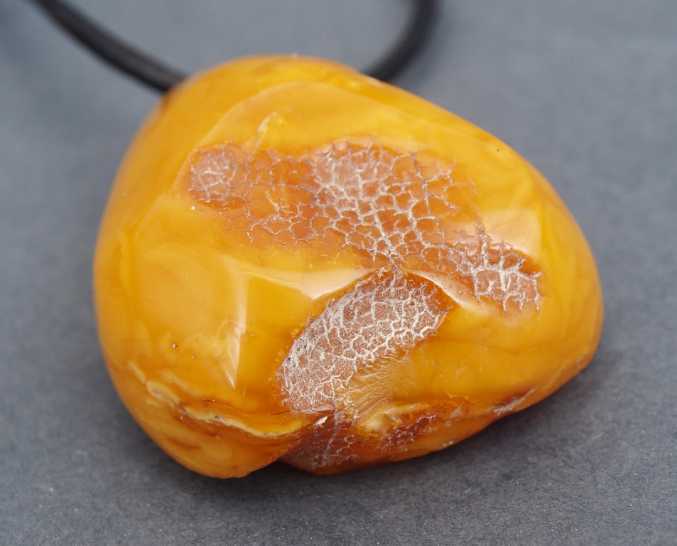 Antique Natural Baltic egg yolk butterscotch amber pendant with twine, 15.20 g