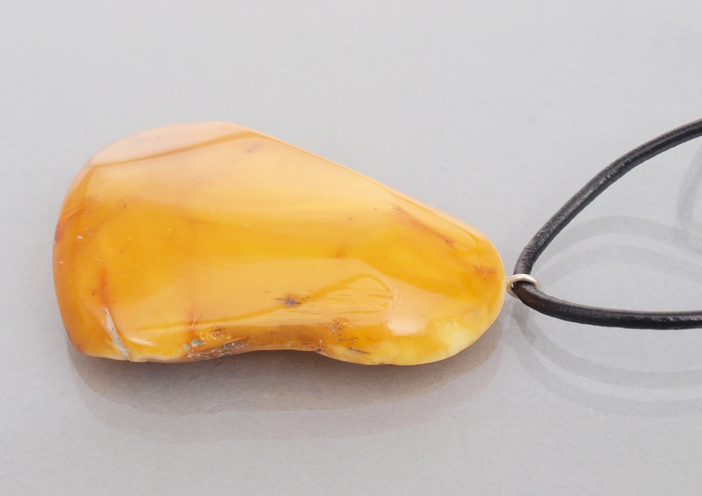 Antique Natural Baltic egg yolk butterscotch amber pendant with twine, 10.48 g