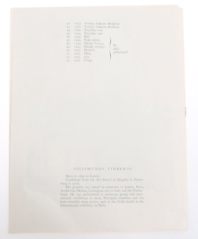 Katalogs - Sigismunda Vidberga Grafisko darbu izstāde 