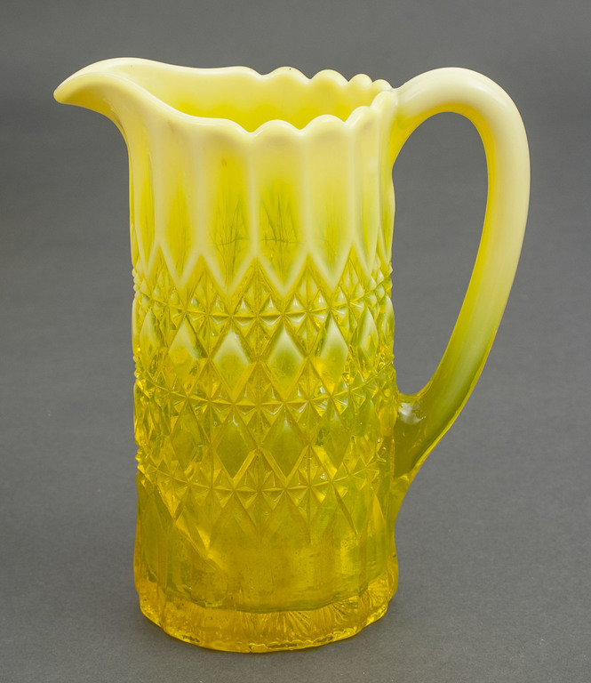 Uranium glass set - mug, bowl, little plate, utensil with lid, utensil, utensil for sweets