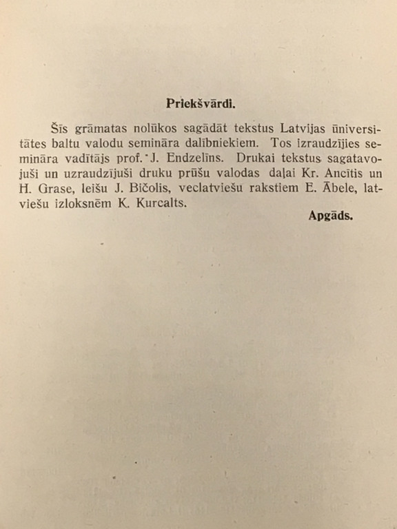 Тексты прибалтийских языка, профессор Й.Ендзелина