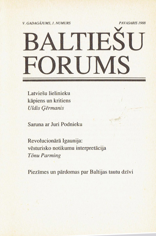 Baltiešu forums, 1. numurs