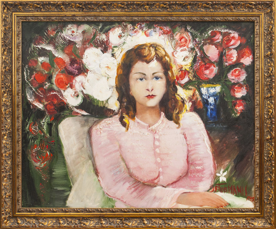 Meitene ar ziediem (Sievas portrets)