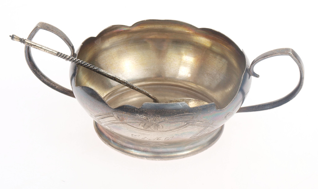 Silver sugar-basin with spoon