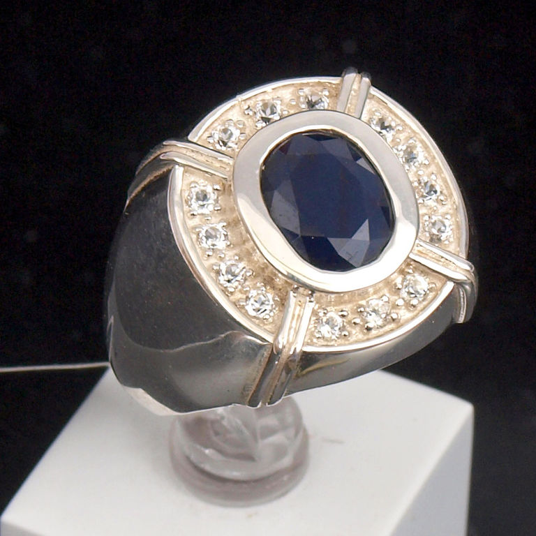 Silver ring with sapphire (diff.)