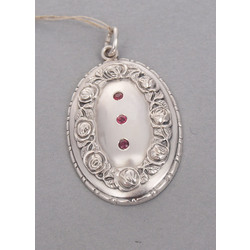 Art Nouveau silver pendant with rubies