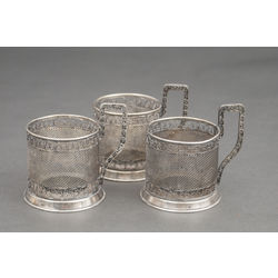 Silver-plated metal cup holders 3 pcs.