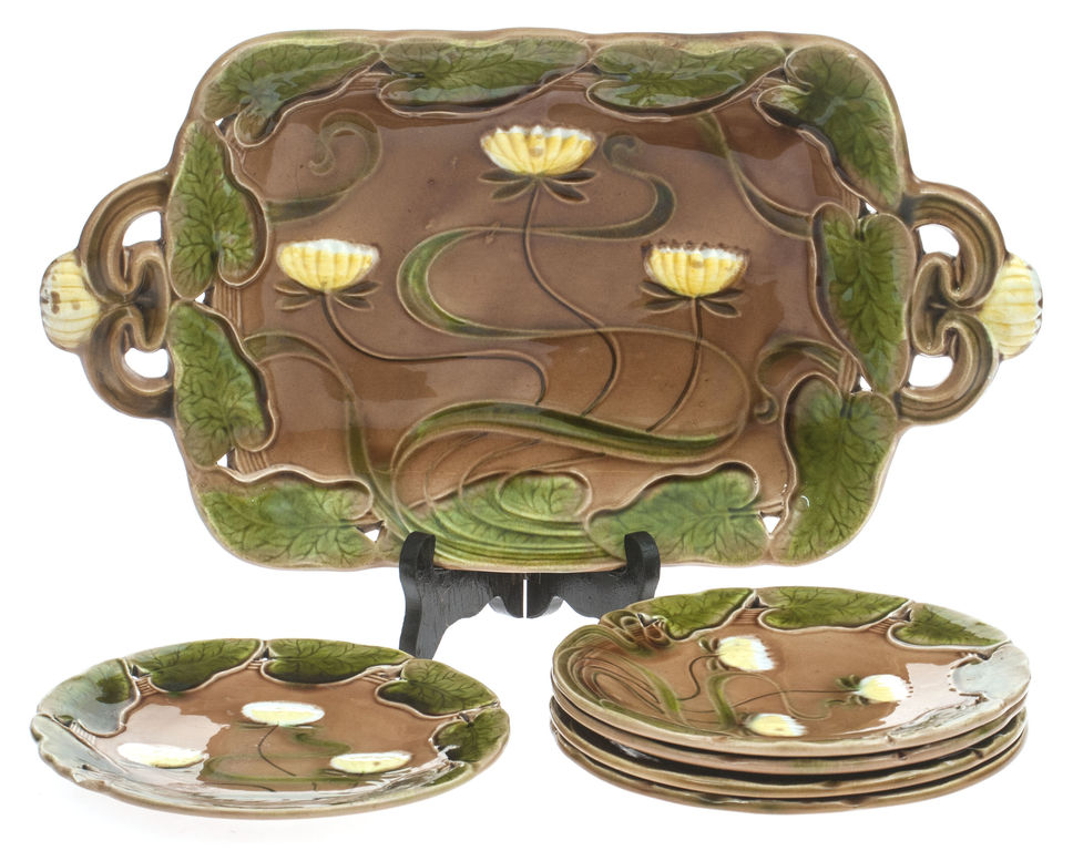 Ceramic plate set (serving plate, 5 small plates)