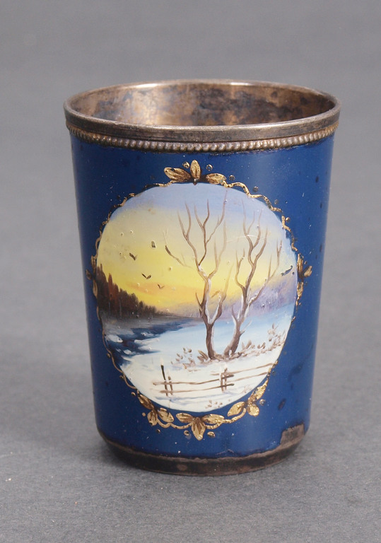 Silver glass with enamel and painting